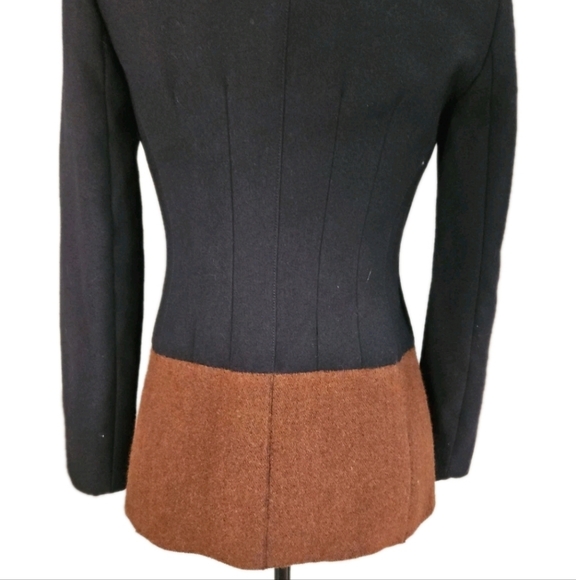 Sportmax MaxMara Womans Black And Brown Virgin Wool Blend Colorblock Blazer 2 - Picture 6 of 13